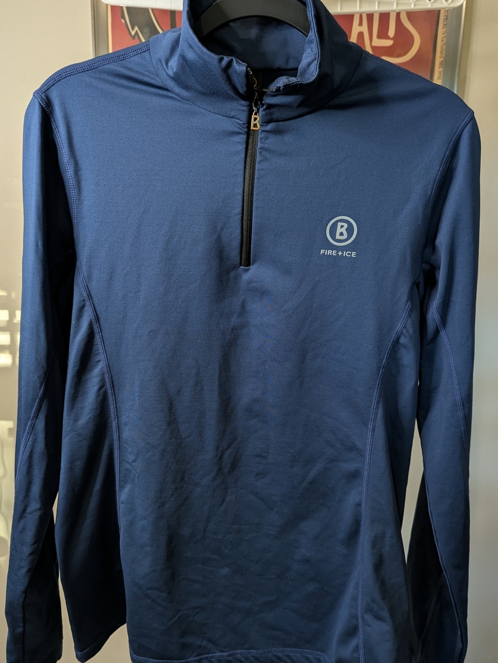 $45 BOGNER FIRE+ICE Women's XL Tech Fleece Quarter Zip Ski Base Layer Navy EUC